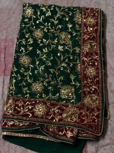 Green and Gold Embroidered Saree