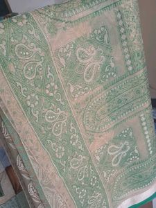 Cream And Green Professional organza Saree