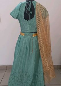 Aqua Lehenga Choli Set With Belt