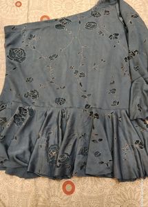 Grey And Glittery Self Designed One Shoulder Top