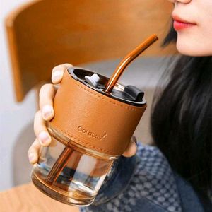 Glass Mug with Straw and Cover