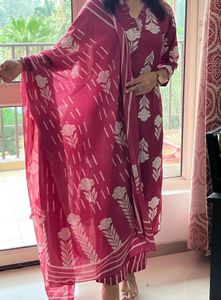 Burgundy Floral Print Kurta Set