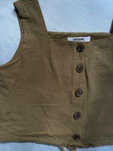 Cute Brown Button Tank Top