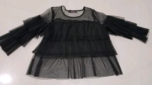 Black ruffled mesh top
