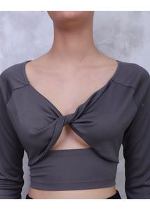 Gray Long Sleeve Crop Top🩶