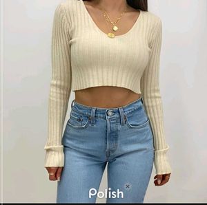 New With Tag Korean Ribbed Crop Top - Long Sleeve