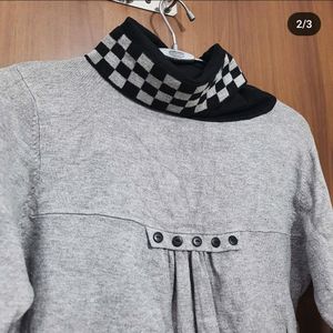 Grey Rhinestone Turtle Neck Fitted Top