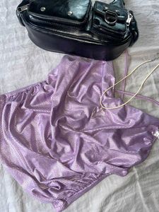 Shiny Purple Cowl Neck Halter Top