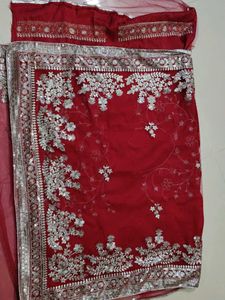 Rose Embroidered Net Saree