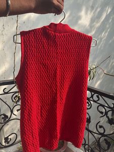 Red Knit Vest with Buttons