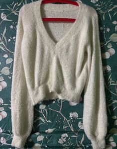 V Neck White Sweater