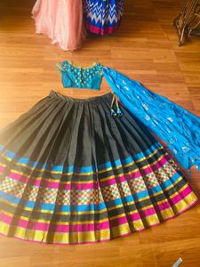 Zari Work Blue And Black Lehenga Choli