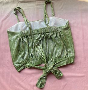 Green Crinkle Tie Crop Top