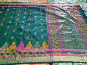 Green Saree With Temple Border