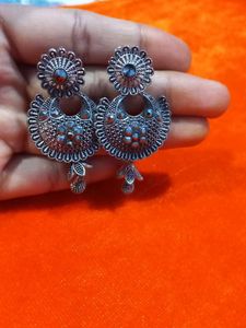 Silver Tone Jhumka Earring Set