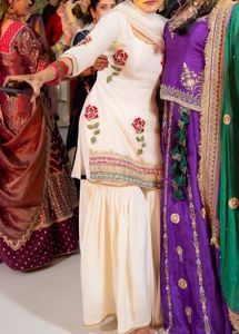 Elegant Off White Embroidered Garara Set