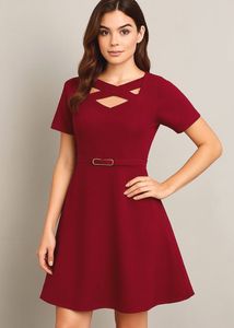 Burgundy Fit & Flare Dress