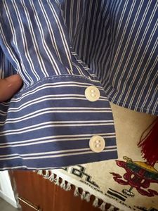 Short Pin Striped Ruffle Collar Top
