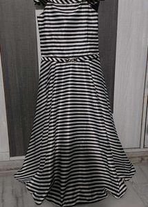 Black And White Striped Off Shoulder Gown