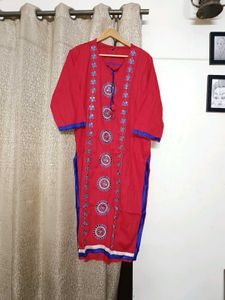 Red Embroidered Kurta