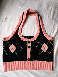 Pink & Black Knit Halter Top