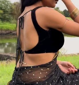 Velvet Backless Drawstring Padded Blouse