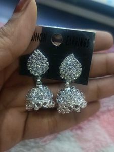 Sparkling Silver Jhumka Earrings