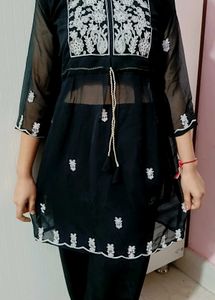 Embroidered Sheer Black Tunic Top 💕