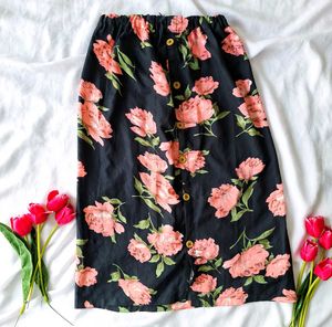 Black Floral A Line Pretty Skirt