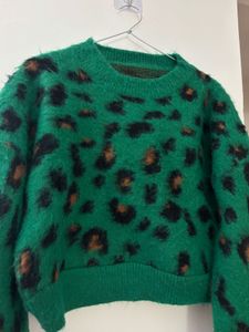 Green Leopard Print cropped Sweater