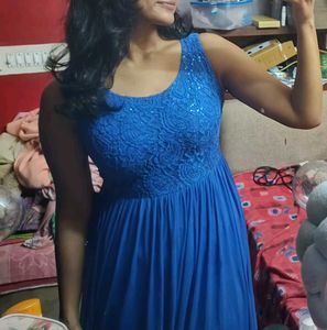Blue Sequenced Party Wear Gown