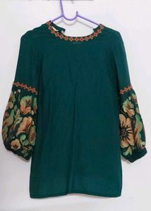 Green Embroidery Detailed Top
