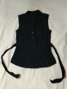 Black Sleeveless Tie-Waist Top