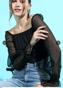 Tokyo Talkies Black Sheer Sleeve Top