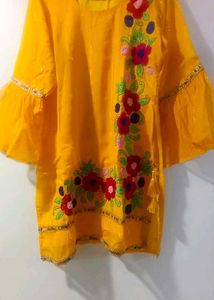 Embroidered Yellow Kurta Set