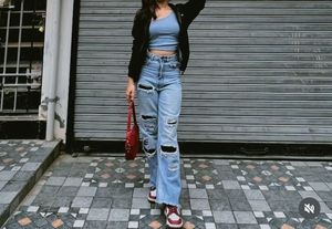 Ripped Wide Leg Jeans + Top Combo
