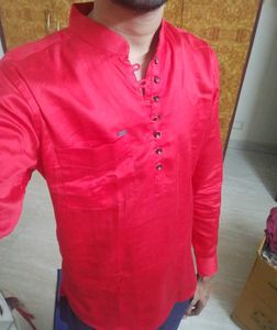 Red Cotton Short Kurta Size-S