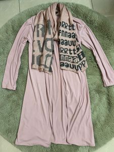 COMBO OFFER PINK LONG SHRUG &  WOOLEN SCARF