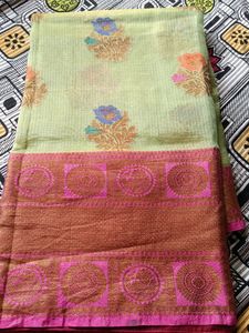 Pista Green Beautiful Chanderi Silk Saree🤩