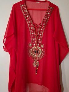 Red Embellished Kurta