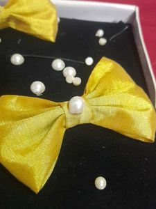 YELLOW GOLDEN HAIR BOW set Of 2