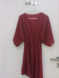Chic Maroon V-Neck Dress