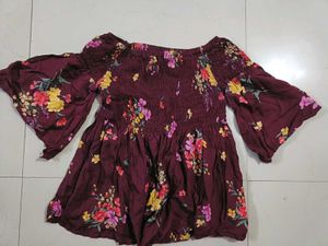Off Shoulder Floral Flared Sleeves Top (L)