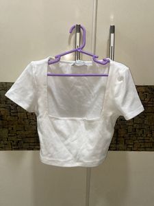 zara sqaure neck cropped top white