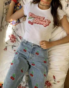 Cherry Embroidered Denim Jeans 🍒