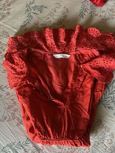 Red Dress with Lace Collar