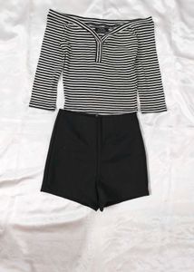 Striped Top & Black Shorts Set