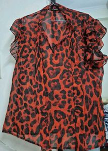 Shein Leopard Print Ruffle Blouse