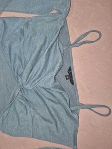 Cute BLUE CROP TOP WITH SLEEVES