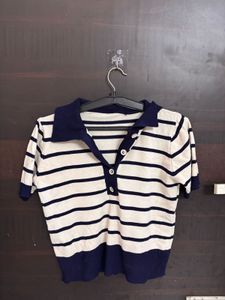 Striped Polo Knit Top
